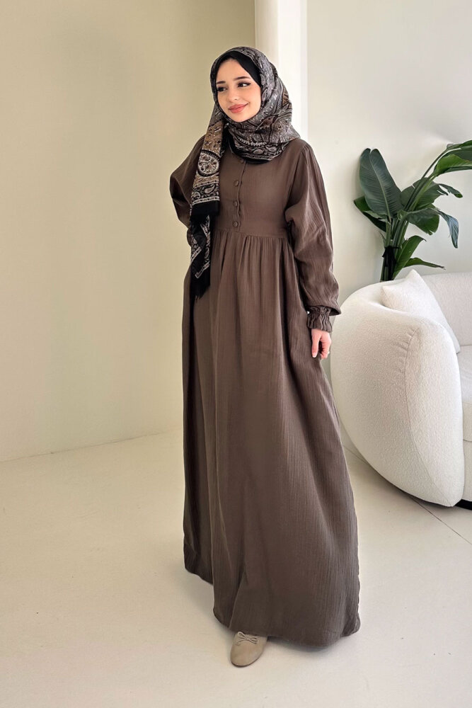 Liorena Yandan Bağlamalıi Müslin Elbise - Vizon - 7