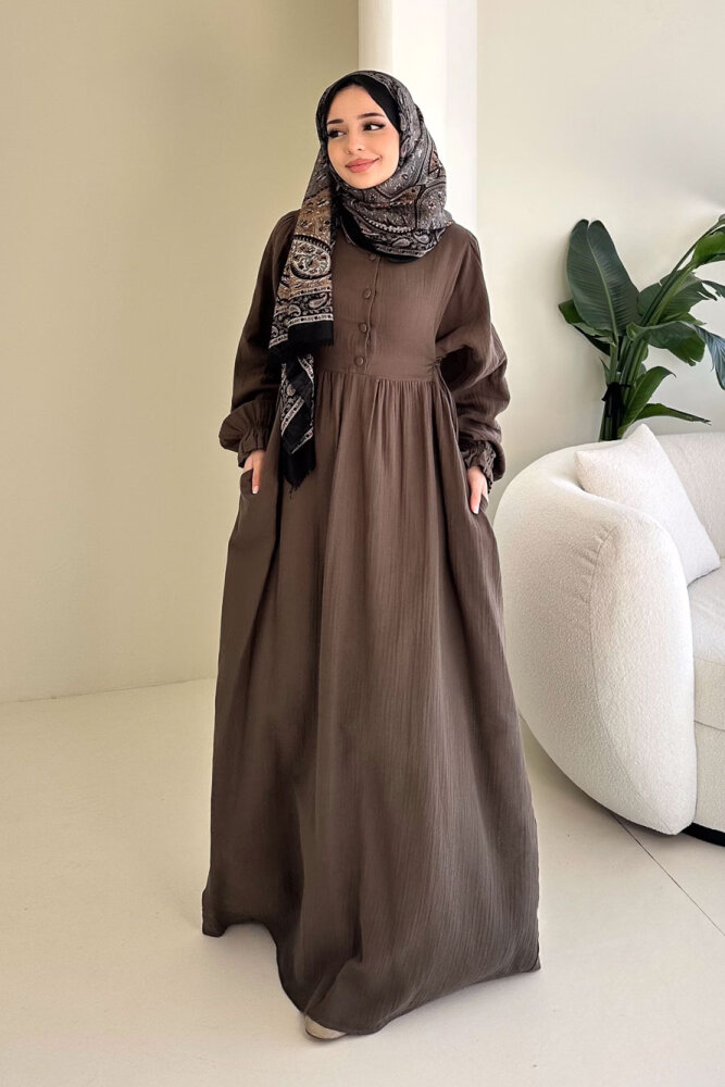 Liorena Yandan Bağlamalıi Müslin Elbise - Vizon - ALLMİSS (0)