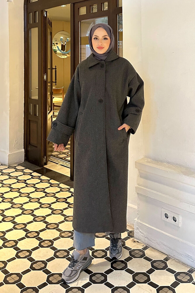 Lonavé Uzun Kaşe Kaban - Antrasit - 1