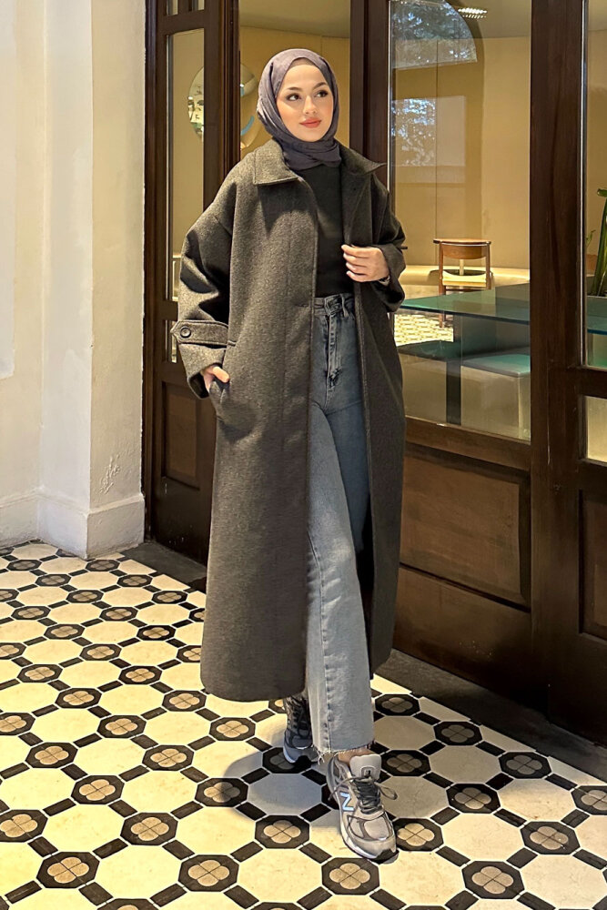 Lonavé Uzun Kaşe Kaban - Antrasit - 6