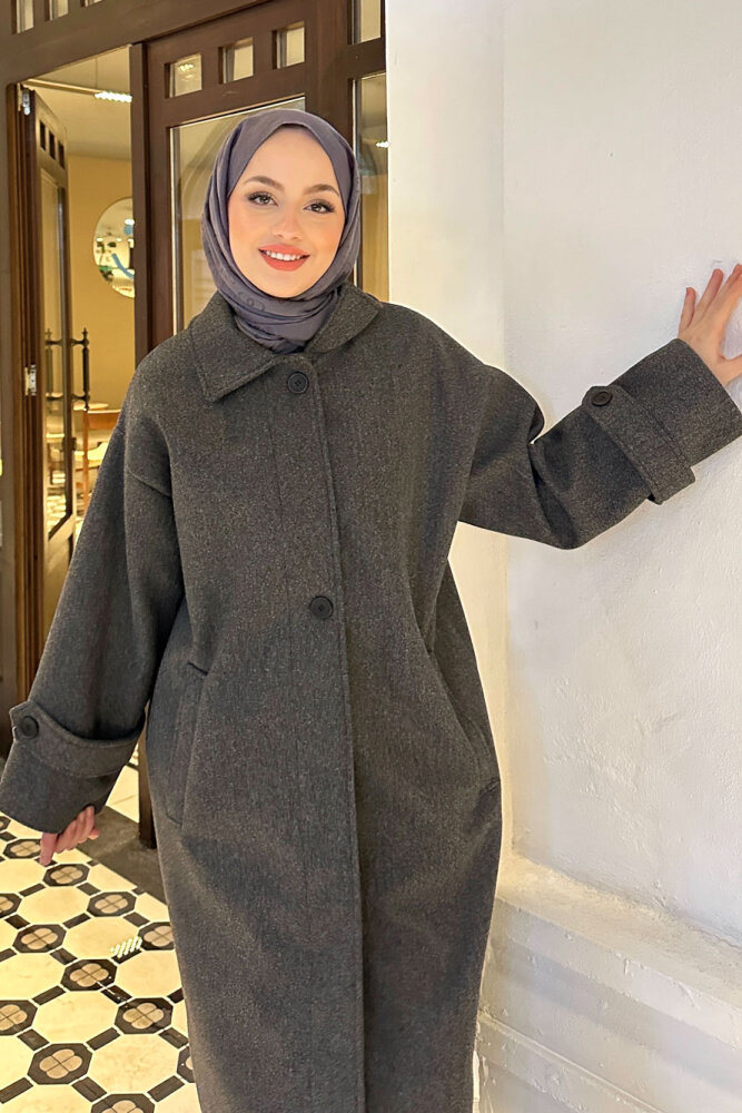 Lonavé Uzun Kaşe Kaban - Antrasit - 7