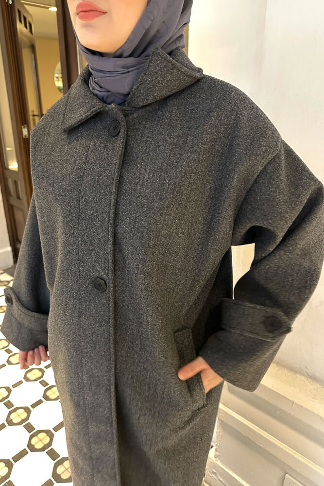 Lonavé Uzun Kaşe Kaban - Antrasit - 4