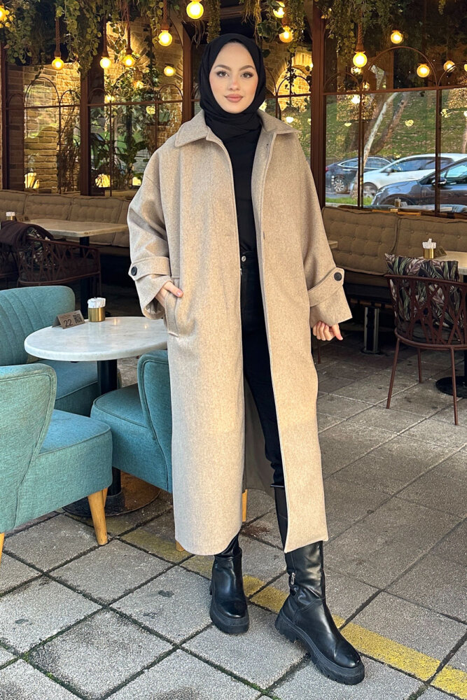 Lonavé Uzun Kaşe Kaban - Bej - 6