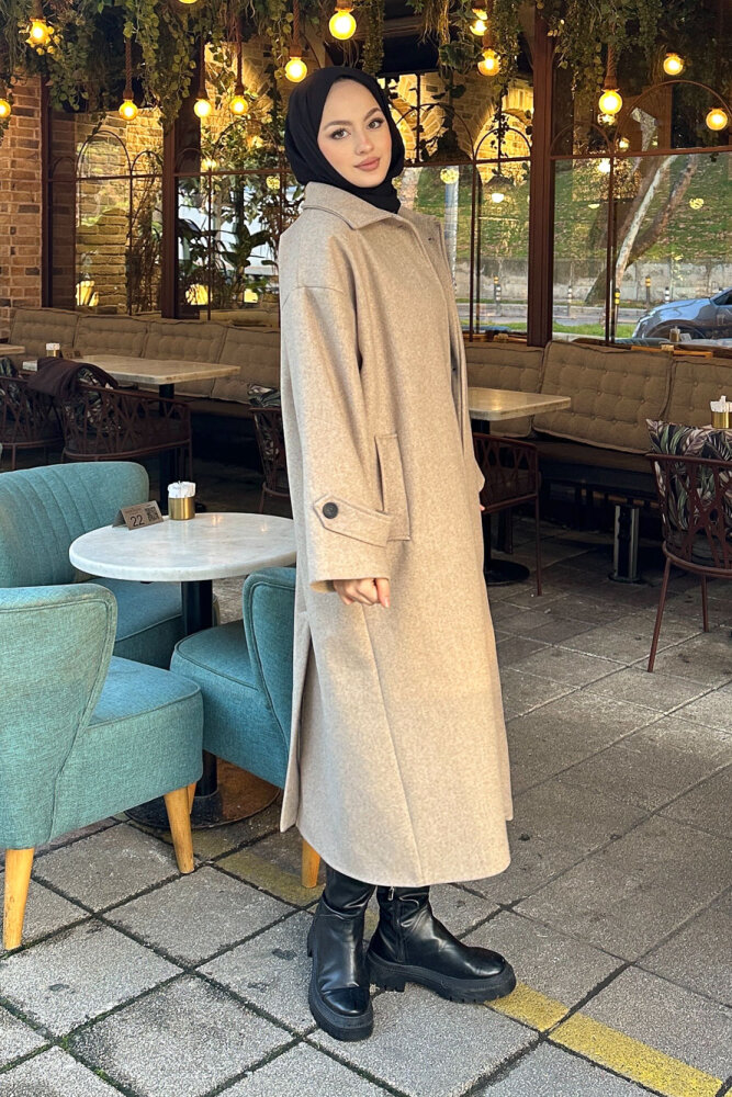 Lonavé Uzun Kaşe Kaban - Bej - 7