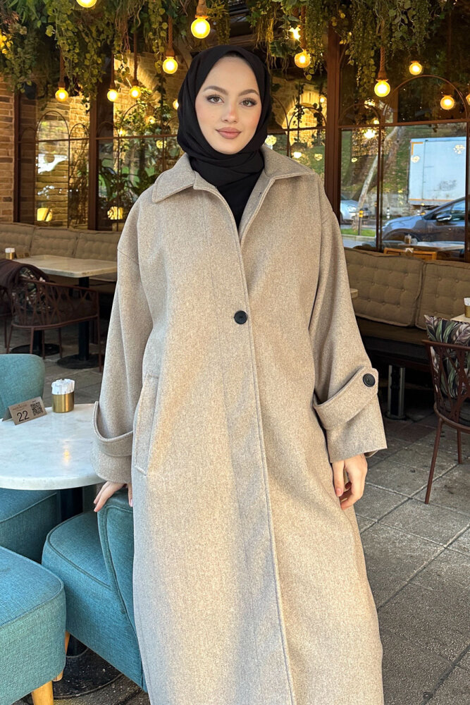 Lonavé Uzun Kaşe Kaban - Bej - 8