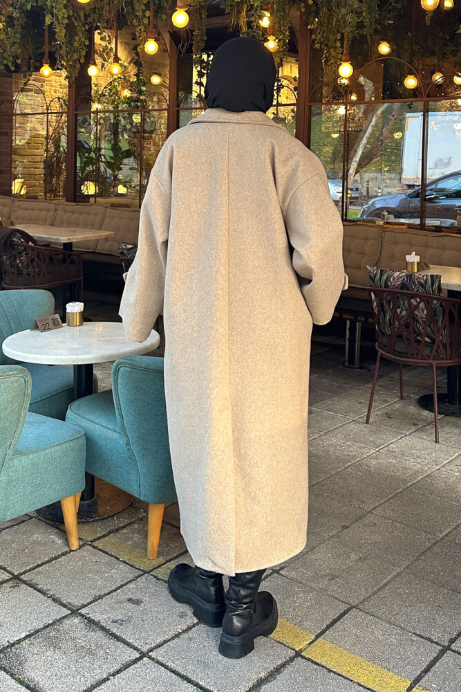 Lonavé Uzun Kaşe Kaban - Bej - 4