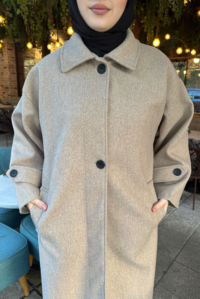 Lonavé Uzun Kaşe Kaban - Bej - 5