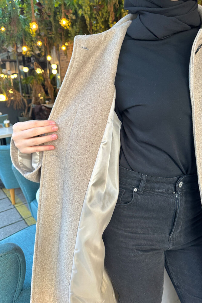 Lonavé Uzun Kaşe Kaban - Bej - 10