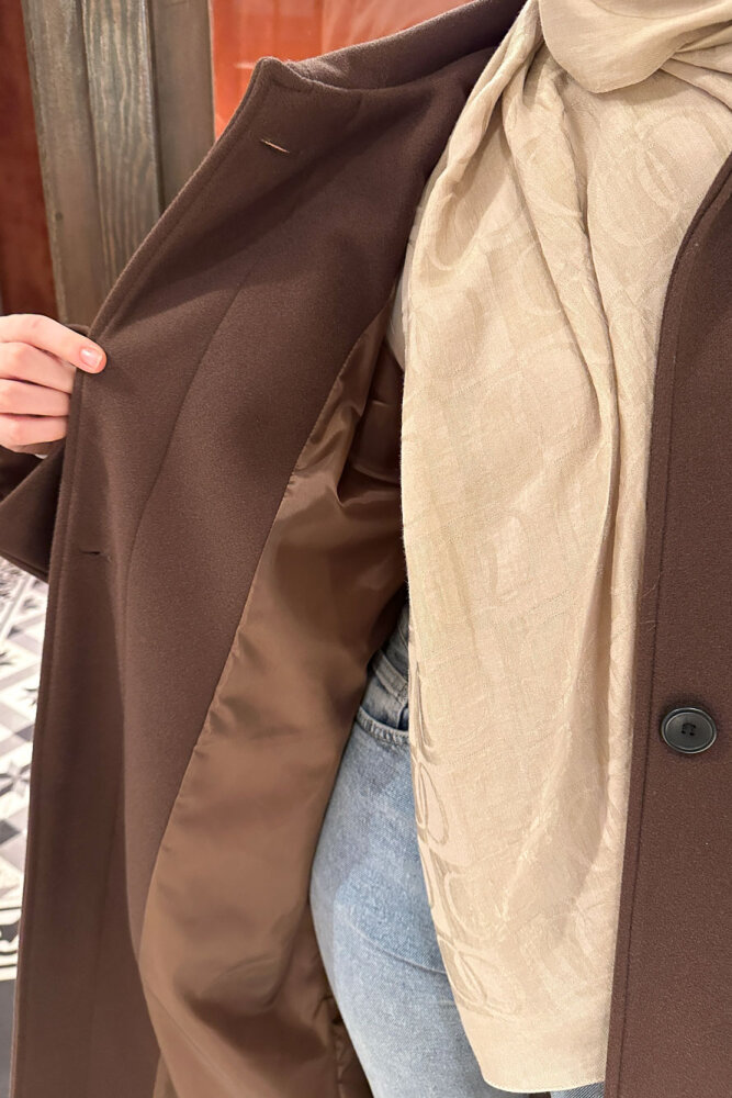 Lonavé Uzun Kaşe Kaban - Kahverengi - 8