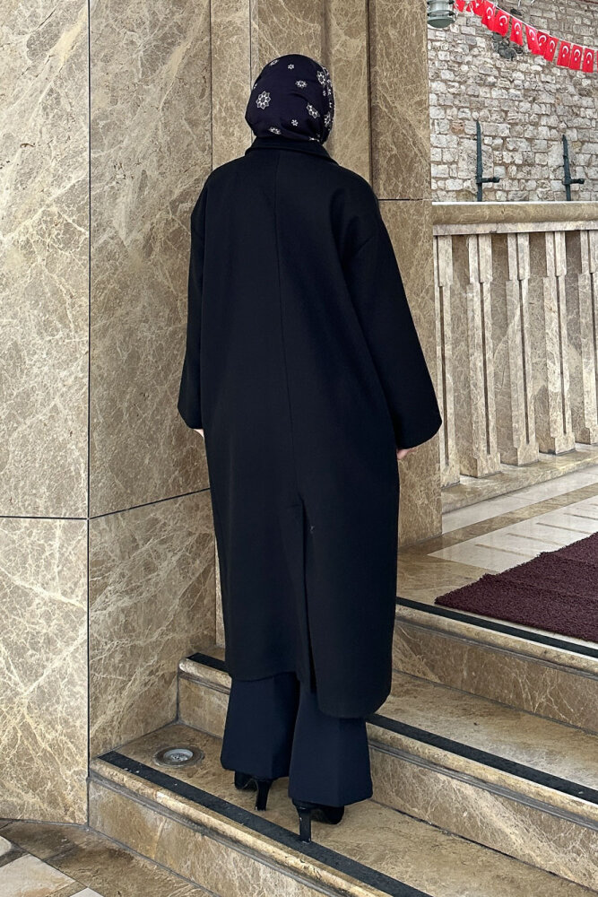 Lonavé Uzun Kaşe Kaban - Siyah - 6