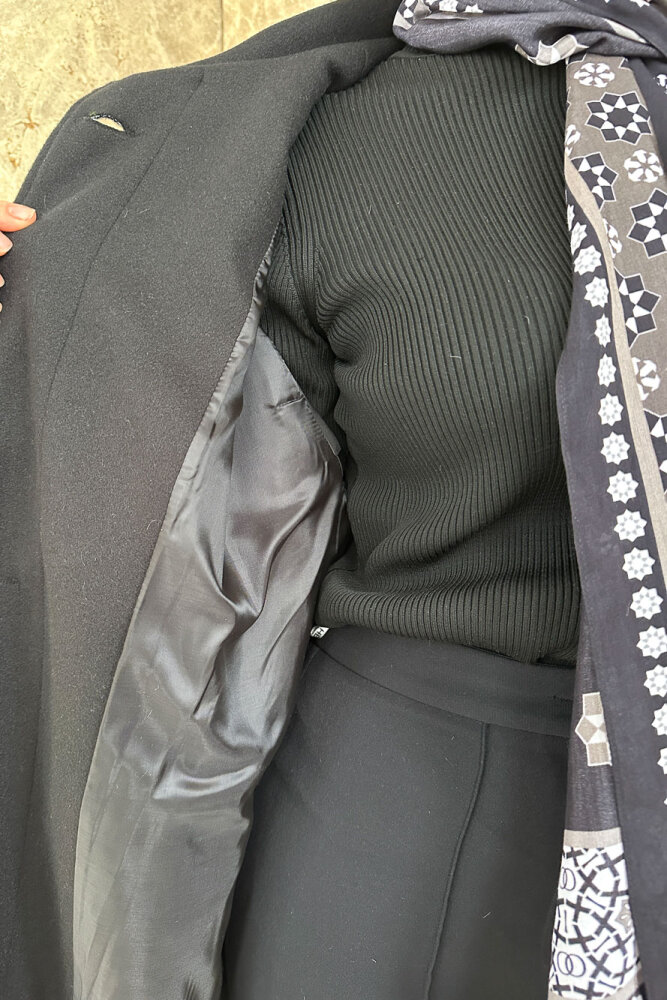 Lonavé Uzun Kaşe Kaban - Siyah - 8