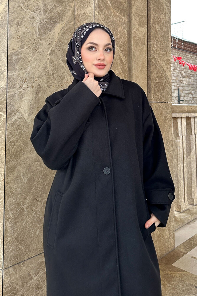 Lonavé Uzun Kaşe Kaban - Siyah - 4