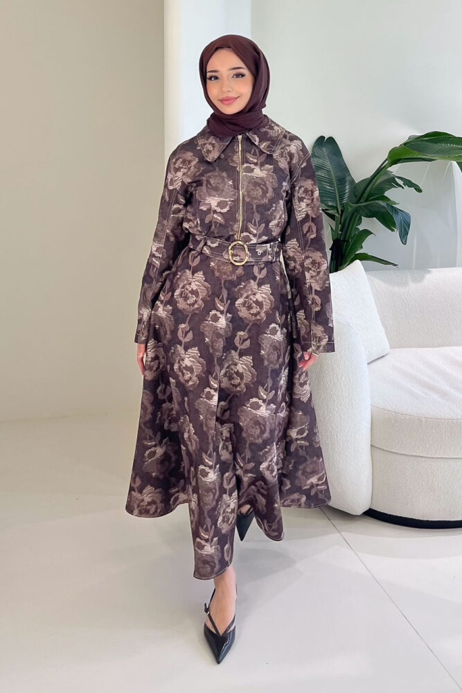 Luce Batik Desen Etek Takım - Kahverengi - 5