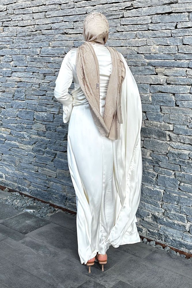 Lucia Saten Drape Elbise - Ekru - 8