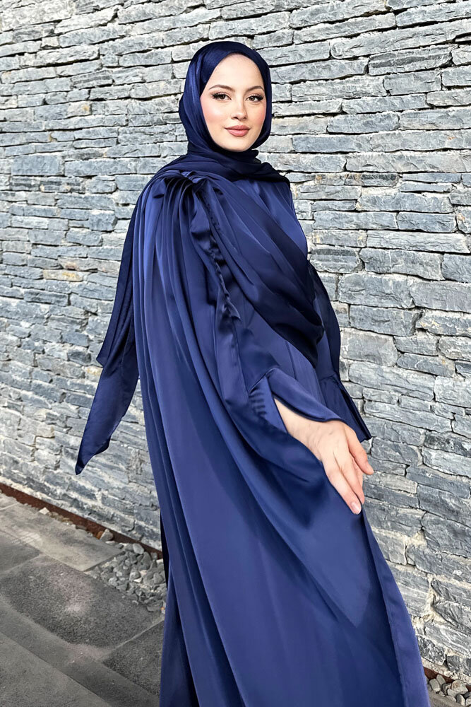 Lucia Saten Drape Elbise - Lacivert - HENZA (1)