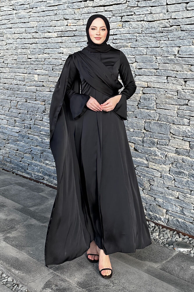 Lucia Saten Drape Elbise - Siyah - 3