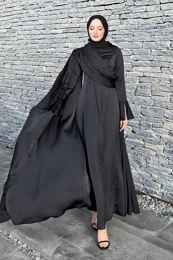 Lucia Saten Drape Elbise - Siyah - 5
