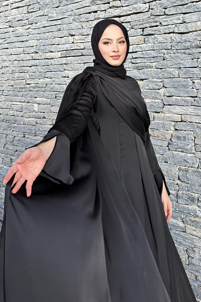Lucia Saten Drape Elbise - Siyah - 4