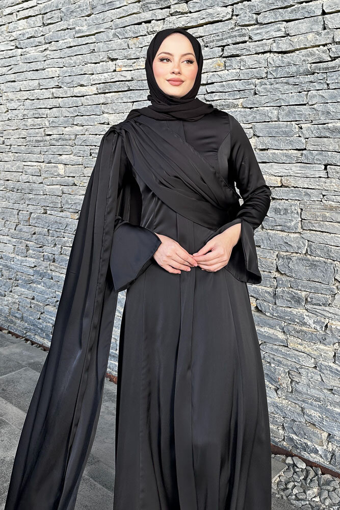 Lucia Saten Drape Elbise - Siyah - 2