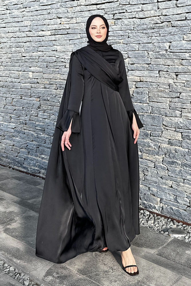 Lucia Saten Drape Elbise - Siyah - 7
