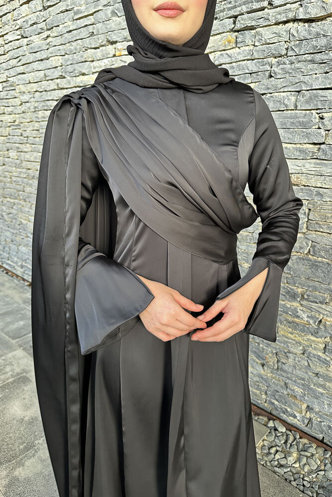 Lucia Saten Drape Elbise - Siyah - 6