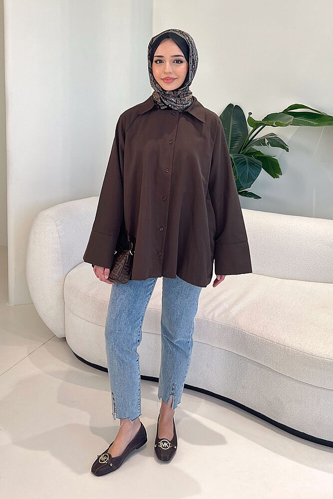 Lucy Poplin Gömlek - Kahverengi - 4