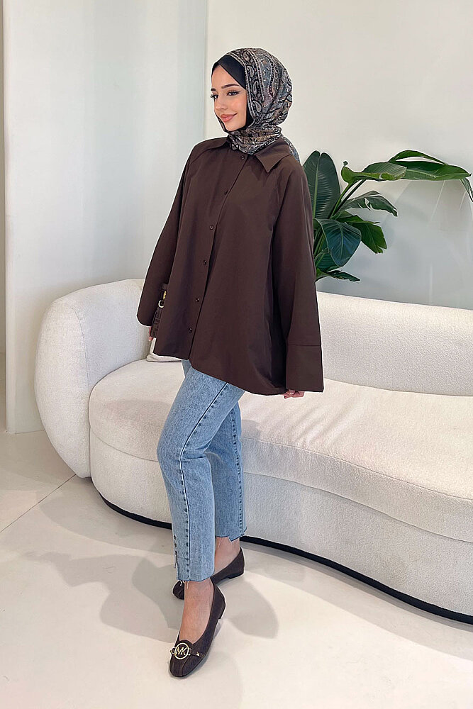 Lucy Poplin Gömlek - Kahverengi - ENMA (0)