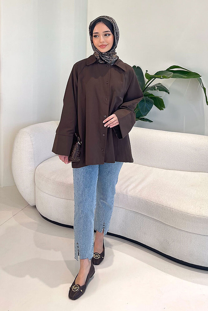 Lucy Poplin Gömlek - Kahverengi - ENMA (5)