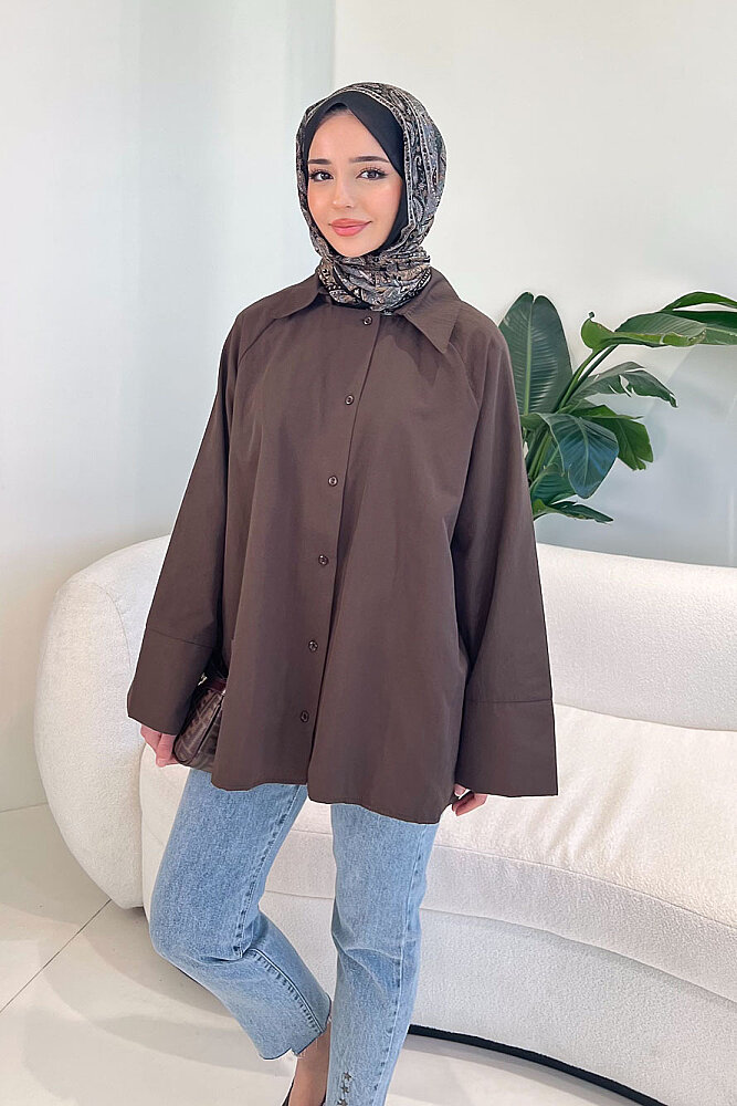 Lucy Poplin Gömlek - Kahverengi - 2