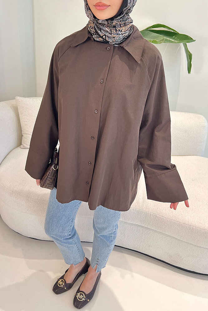 Lucy Poplin Gömlek - Kahverengi - ENMA (2)