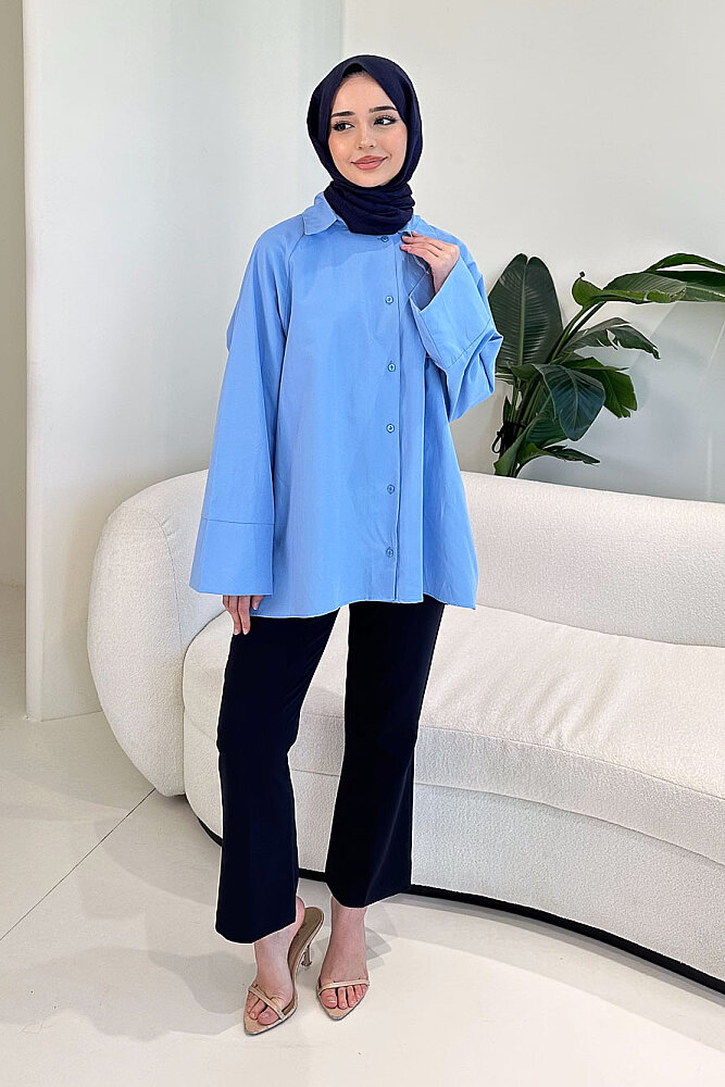 Lucy Poplin Gömlek - Mavi - 5