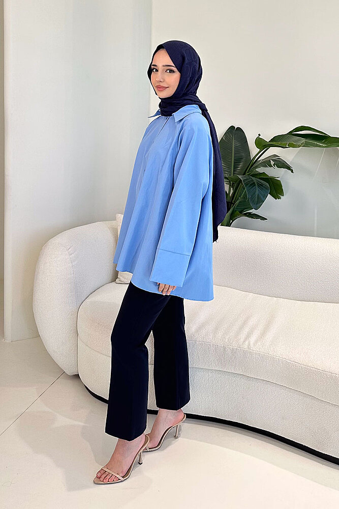 Lucy Poplin Gömlek - Mavi - 7