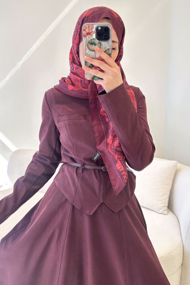 Lumi Gizli Fermuarlı Etekli Takım - Bordo - 8