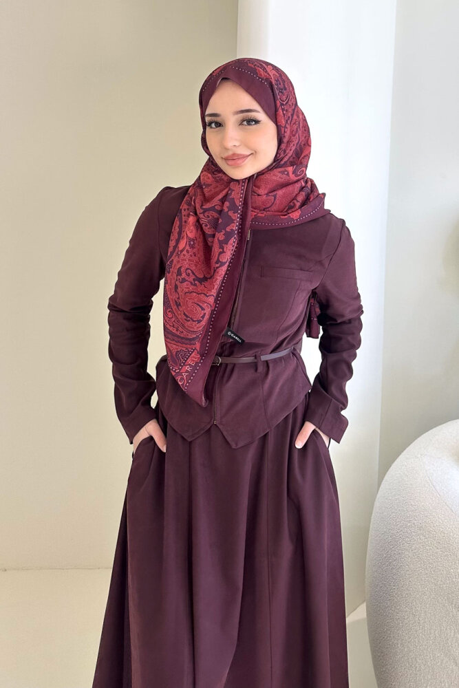 Lumi Gizli Fermuarlı Etekli Takım - Bordo - 6