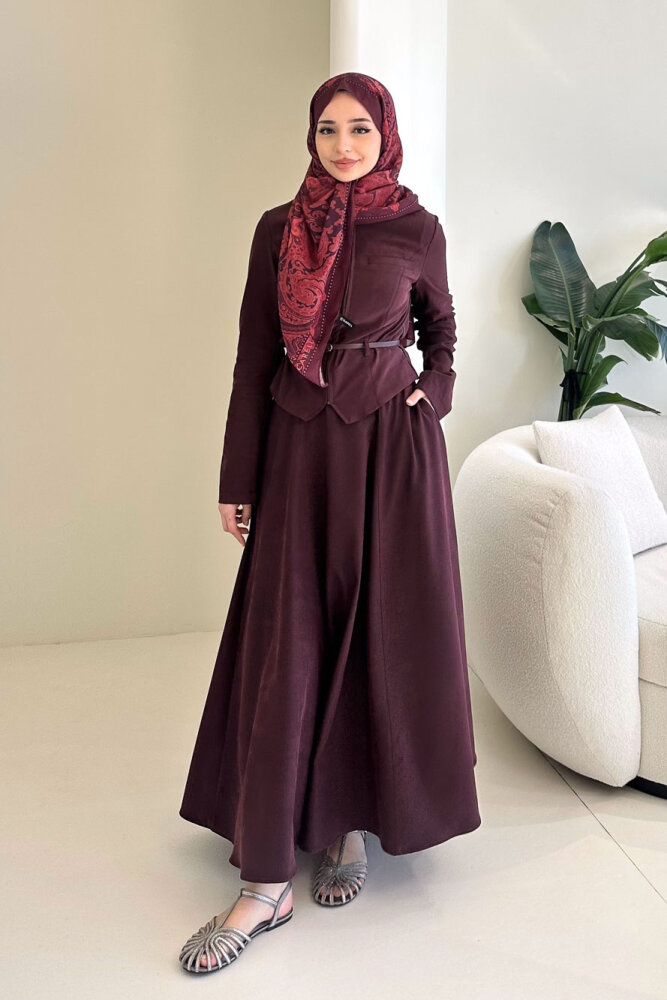 Lumi Gizli Fermuarlı Etekli Takım - Bordo - 5