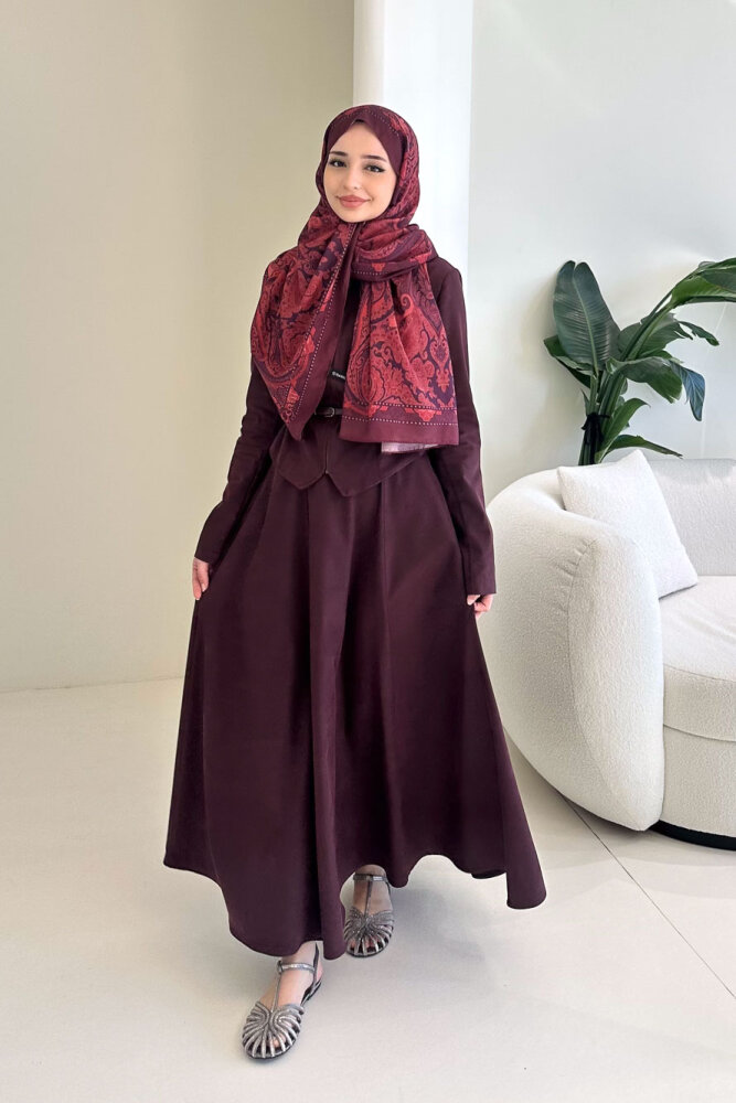 Lumi Gizli Fermuarlı Etekli Takım - Bordo - 2