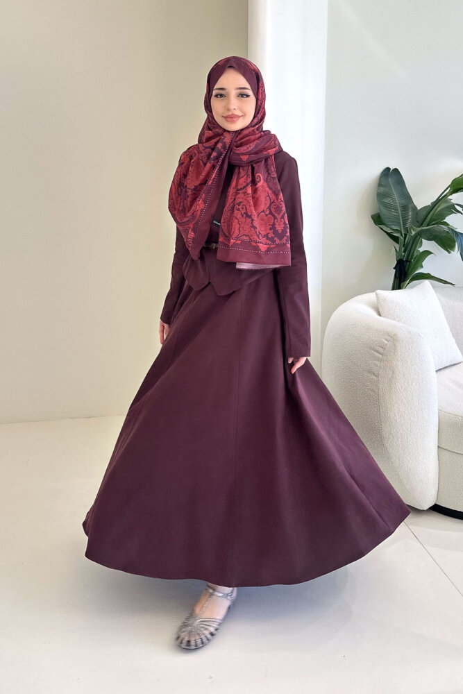 Lumi Gizli Fermuarlı Etekli Takım - Bordo - 9