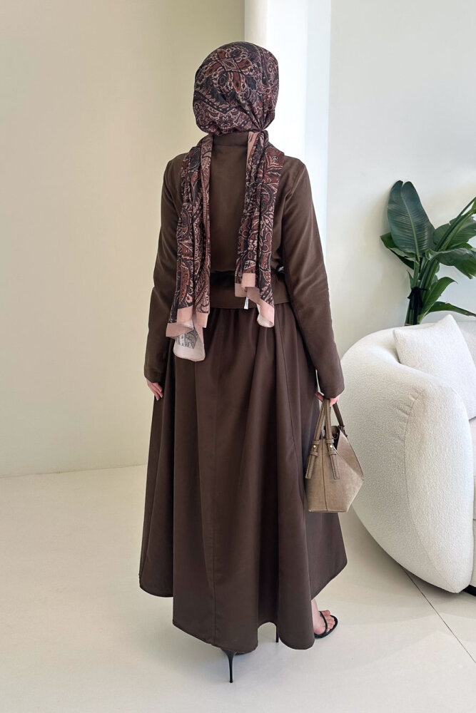 Lumi Gizli Fermuarlı Etekli Takım - Kahverengi - 8