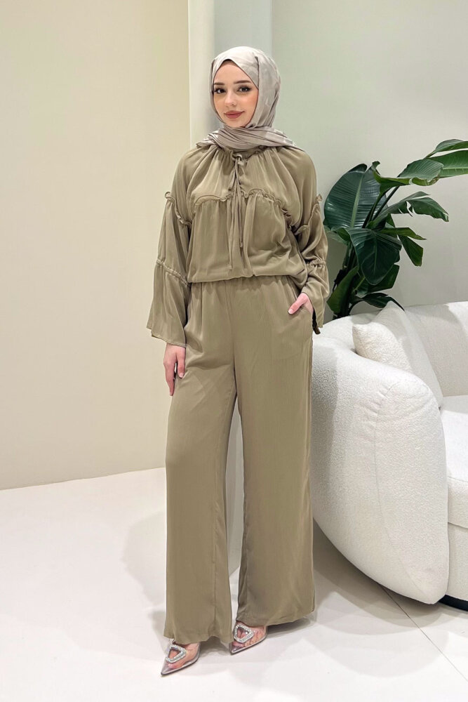 Lunessa Şifon Pantolonlu Takım - Haki - 2