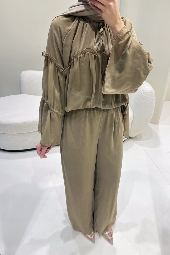 Lunessa Şifon Pantolonlu Takım - Haki - 4