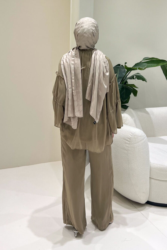 Lunessa Şifon Pantolonlu Takım - Haki - 8