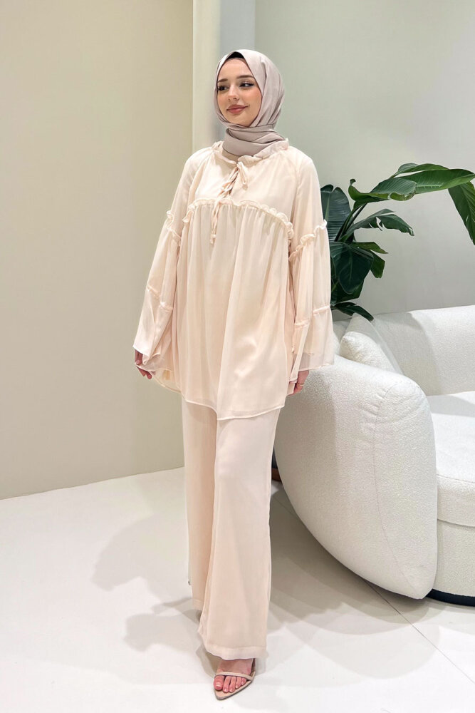 Lunessa Şifon Pantolonlu Takım - Pudra - ALLMİSS (0)