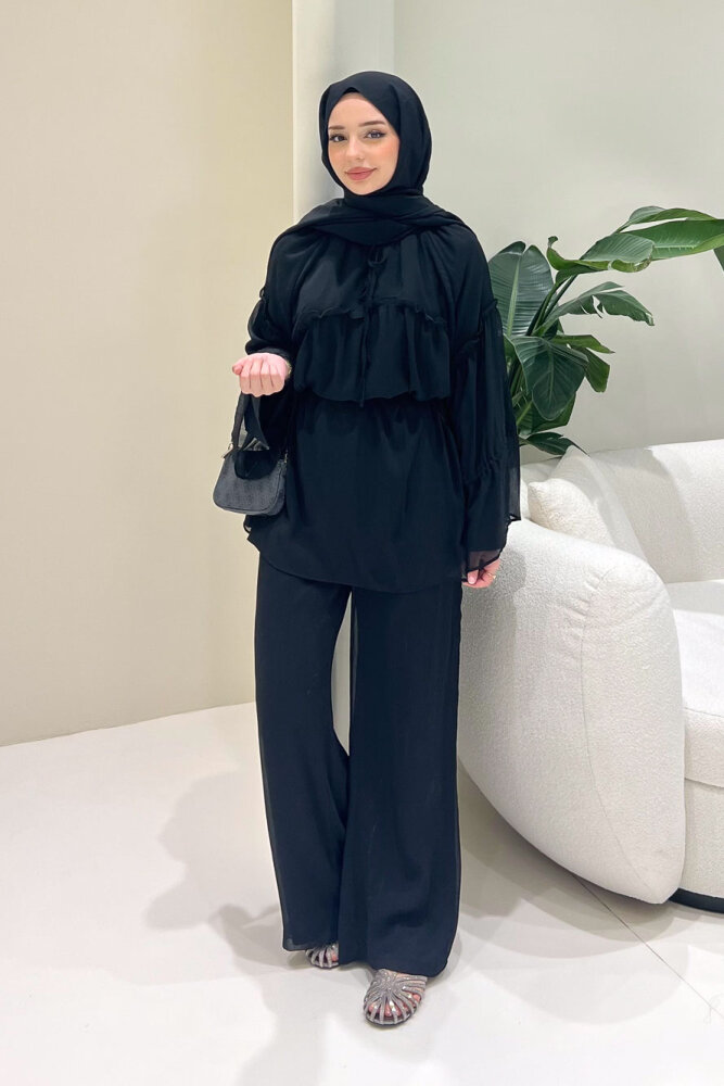 Lunessa Şifon Pantolonlu Takım - Siyah - ALLMİSS (0)