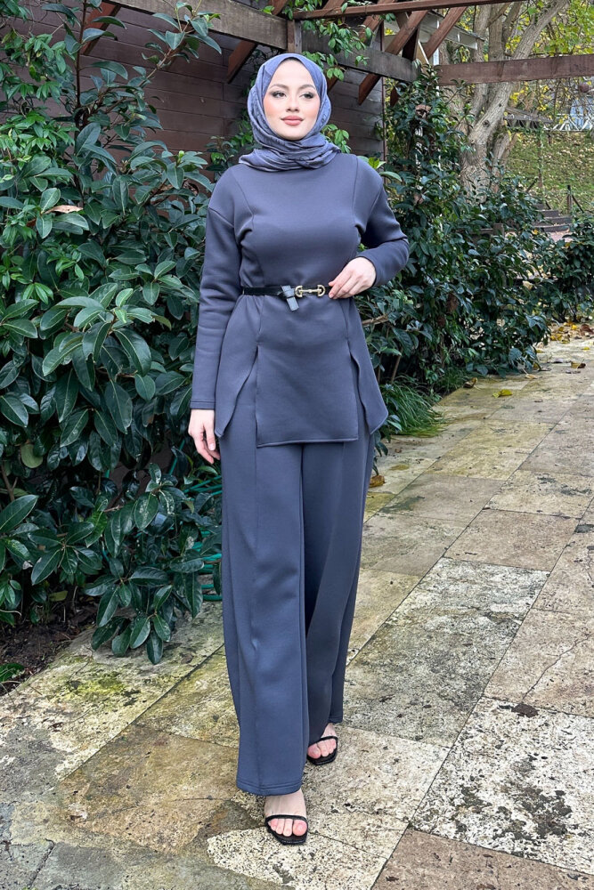 Luxe Scuba Pantolonlu Takım - Antrasit - 3