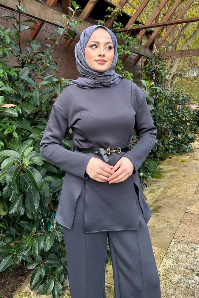 Luxe Scuba Pantolonlu Takım - Antrasit - JOUE (4)