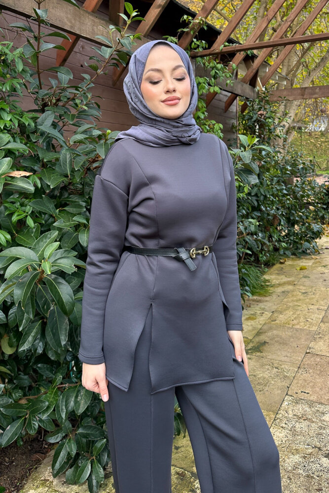 Luxe Scuba Pantolonlu Takım - Antrasit - 2
