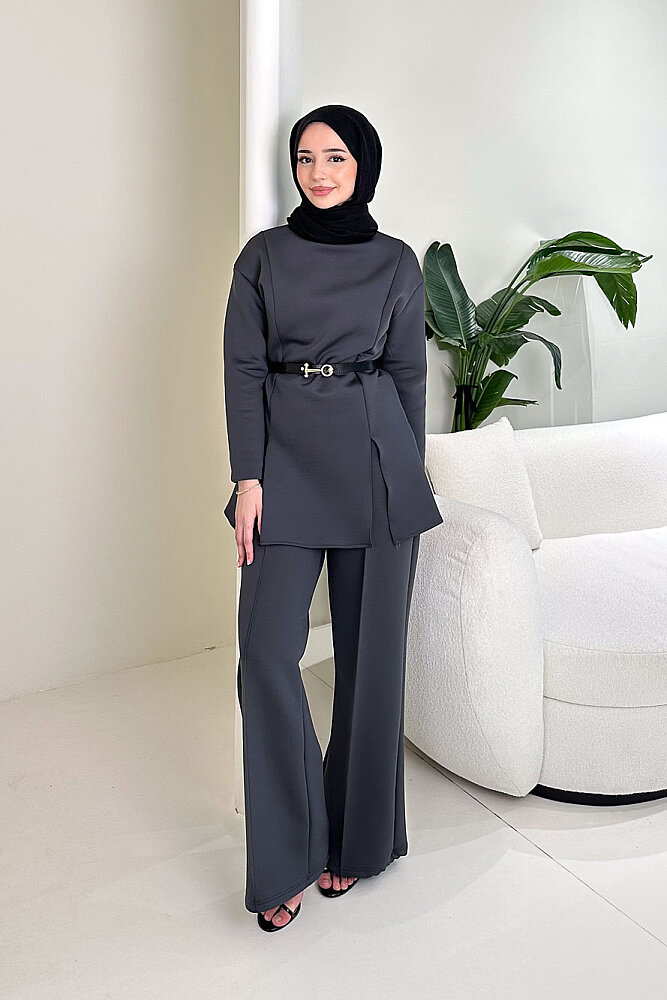 Luxe Scuba Pantolonlu Takım - Antrasit - JOUE (0)