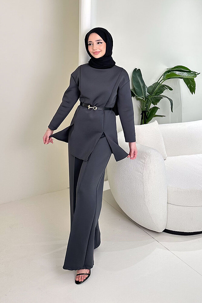 Luxe Scuba Pantolonlu Takım - Antrasit - JOUE (2)