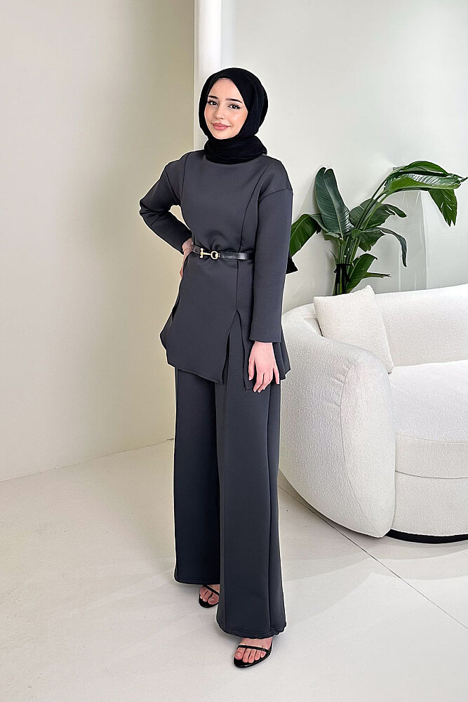 Luxe Scuba Pantolonlu Takım - Antrasit - JOUE (4)