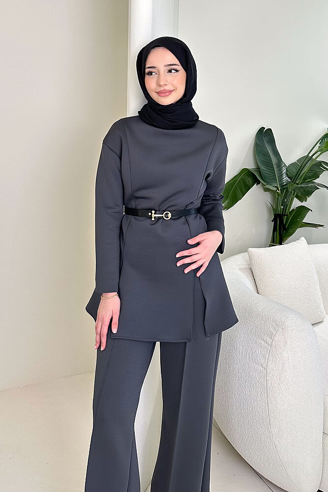 Luxe Scuba Pantolonlu Takım - Antrasit - JOUE (3)